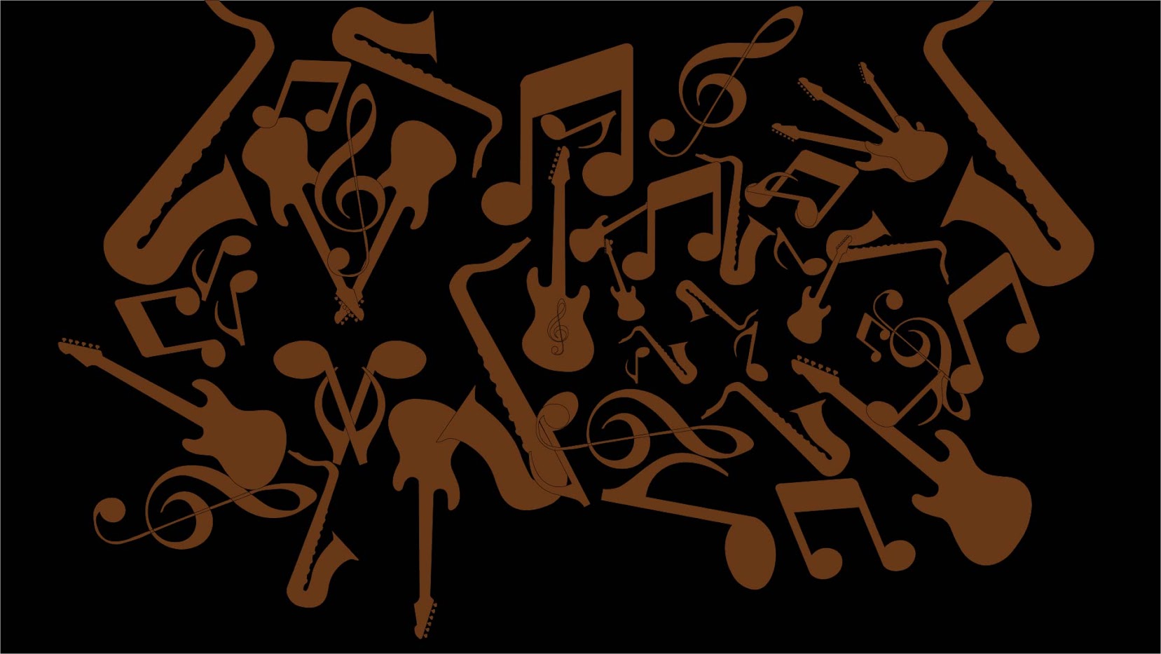 a Word as Image piece with the word 'Music' shown among the negative space between various images of things related to music