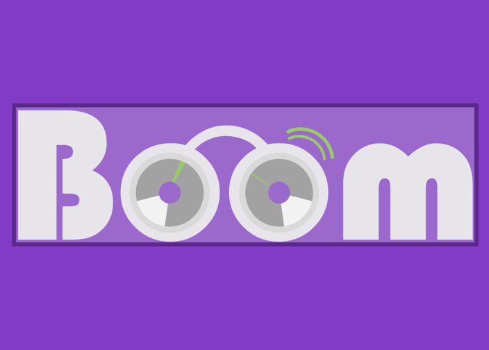 a logo of a fictional company called Boom, where the word 'boom' is made to resemble a boombox or speaker